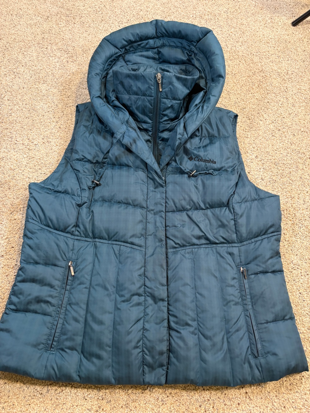 Columbia Women's Teal Quilted Hooded Down Vest Fall Winter Outdoors